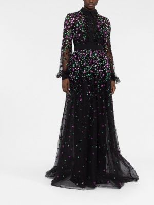 Sukienka wieczorowa z cekinami w kwiatki Elie Saab czarna