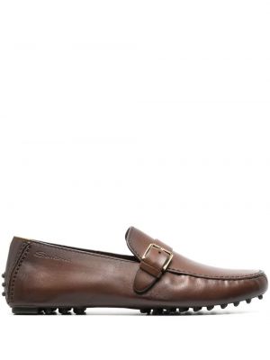 Pantofi loafer din piele cu cataramă Santoni maro