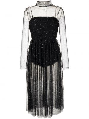 Průsvitné midi šaty s dlouhými rukávy z polyesteru Rebecca Vallance - černá