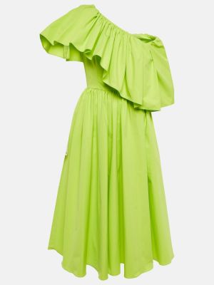 Bavlněné midi šaty s volány Alexander Mcqueen zelené