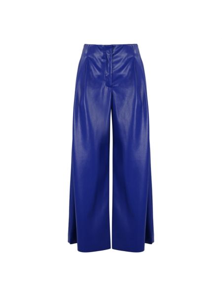 Spodnie z wysoką talią skórzane Liviana Conti niebieskie