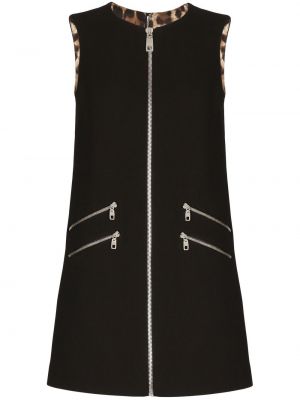 Vlněné leopardí šaty bez rukávů na zip Dolce & Gabbana - černá