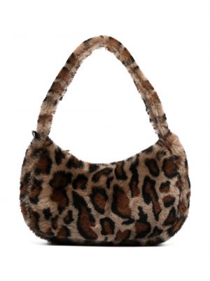 Чанта за ръка с принт с леопардов принт Yves Salomon кафяво