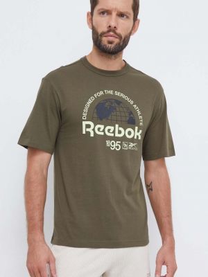 Памучна тениска с дълъг ръкав с принт Reebok зелено