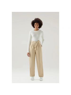 Pantalones de lino con plumas Woolrich beige