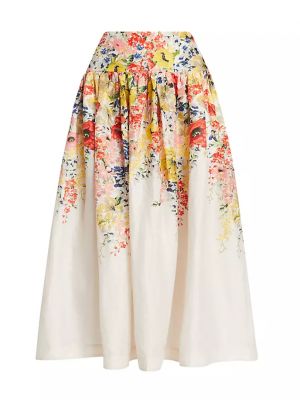 Льняная юбка миди в цветочек с принтом Zimmermann