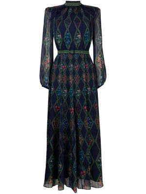 Sukienka długa z nadrukiem w abstrakcyjne wzory Saloni niebieska