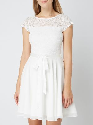 Sukienka koktajlowa szyfonowa koronkowa Swing biała