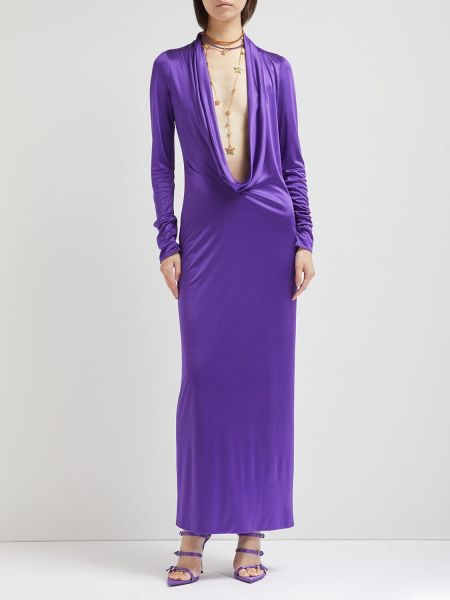 Drapované džerzej midi šaty Versace fialová