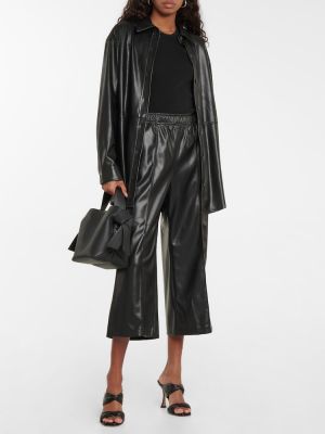 Кадифени кожени широки панталони тип „марлен“ от изкуствена кожа Velvet черно