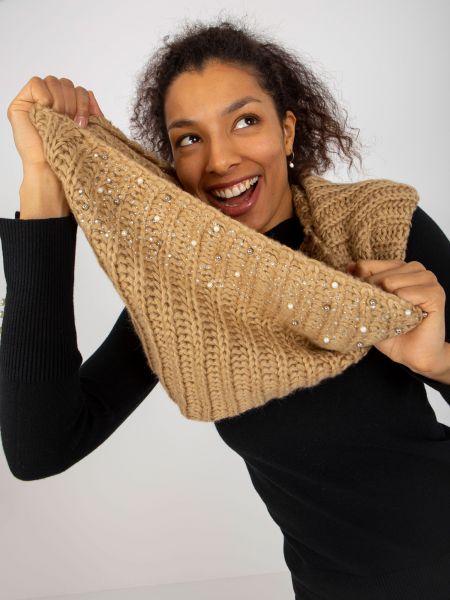 Pletený pletený šál s aplikacemi Fashionhunters hnědý