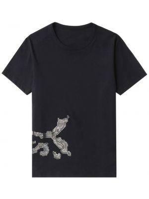 Bavlněné tričko s potiskem s abstraktním vzorem Y's modré