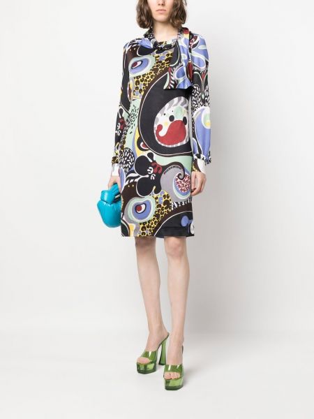 Midi šaty s potiskem s abstraktním vzorem Moschino černé