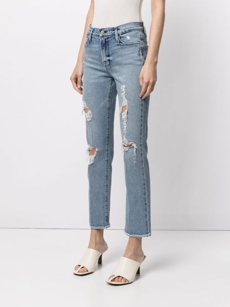 Slim fit skinny džíny s dírami Frame modré