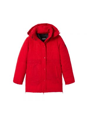 Płaszcz zimowy z kapturem Desigual czerwony
