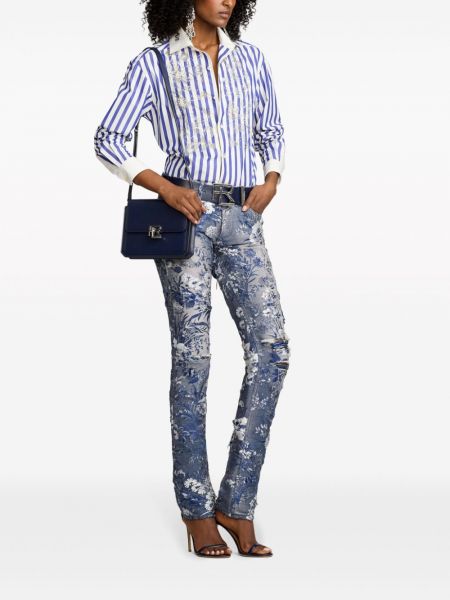 Žakárové květinové skinny džíny s oděrkami Ralph Lauren Collection