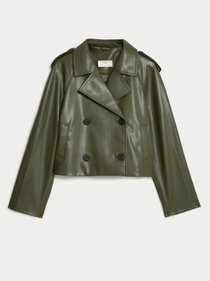 Kožený krátký kabát Marks & Spencer zelený