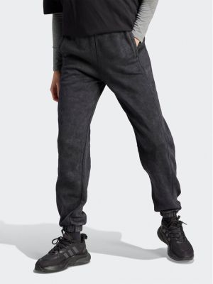 Voľné fleecové priliehavé teplákové nohavice Adidas čierna