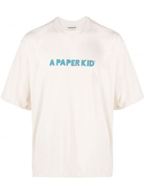 T-krekls ar apdruku ar apaļu kakla izgriezumu A Paper Kid balts