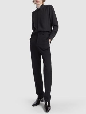 Pruhovaná hodvábna košeľa Saint Laurent čierna