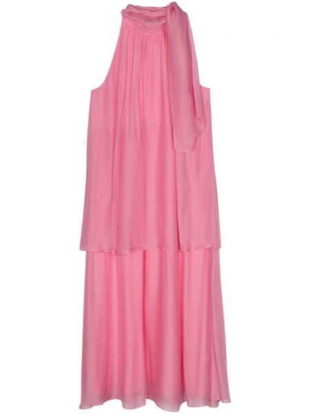 Коктейлна рокля с панделка от шифон Seventy розово