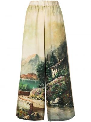Bavlněné zvonové kalhoty s potiskem relaxed fit Antonio Marras - béžová