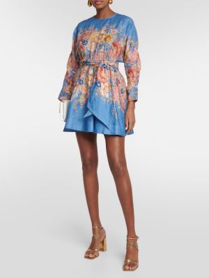 Lanena haljina s cvjetnim printom Zimmermann plava
