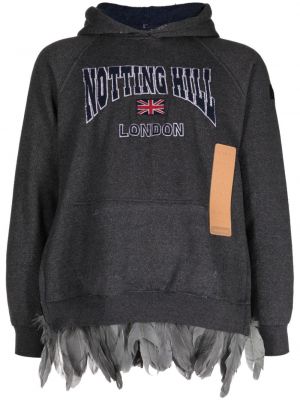 Pamučna hoodie s kapuljačom sa perjem 4sdesigns siva