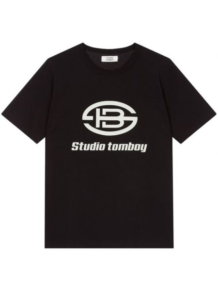 T-shirt en coton à imprimé Studio Tomboy noir