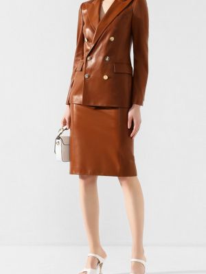 Кожаная юбка Ralph Lauren коричневая