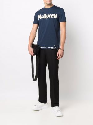 T-shirt en coton à imprimé Alexander Mcqueen bleu