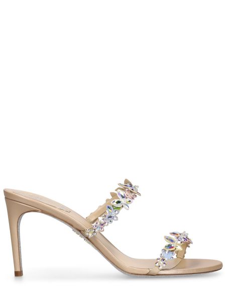 Satenske sandale s cvjetnim printom Rene Caovilla bež