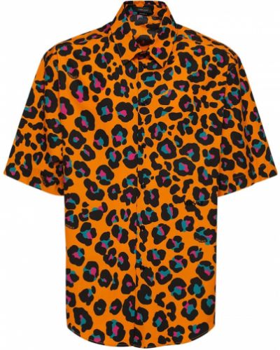 Koszula bawełniana z nadrukiem w panterkę Versace pomarańczowa