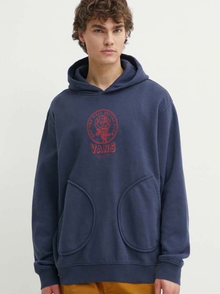 Pamučna hoodie s kapuljačom Vans plava