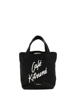 Bavlněná shopper kabelka s potiskem Café Kitsuné černá