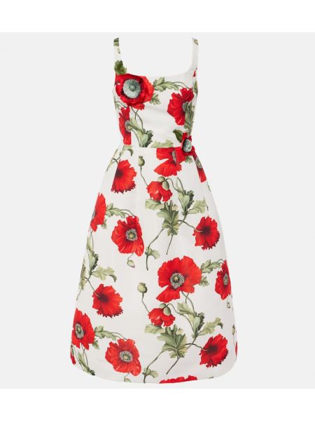 Vestido midi de flores con apliques Oscar De La Renta