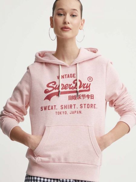 Pulover s kapuco Superdry roza
