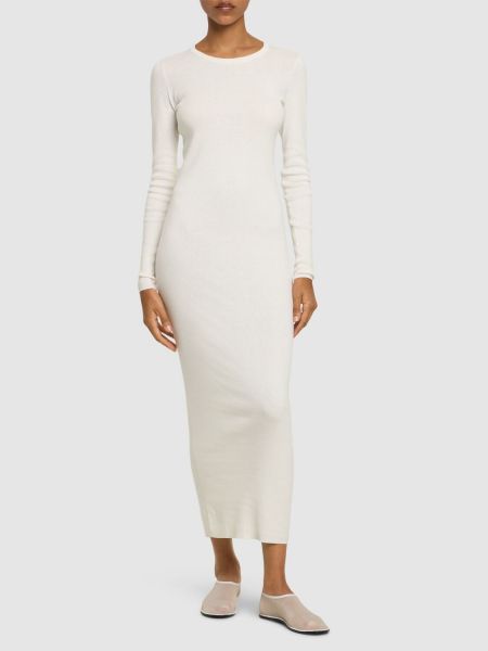 Sukienka długa z kaszmiru bawełniana w wężowy wzór Extreme Cashmere biała