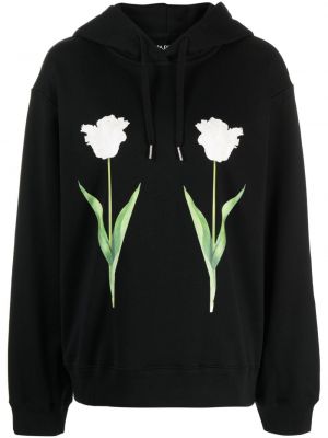 Kokvilnas kapučdžemperis ar ziediem ar apdruku Cynthia Rowley melns