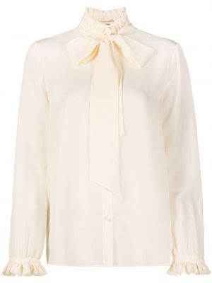 Плисирана блуза с панделка Saint Laurent бяло