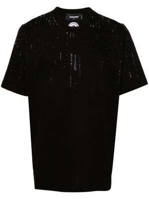 Medvilninis marškinėliai su kristalais Dsquared2 juoda