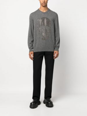 Sweter z kaszmiru z kryształkami Philipp Plein szary