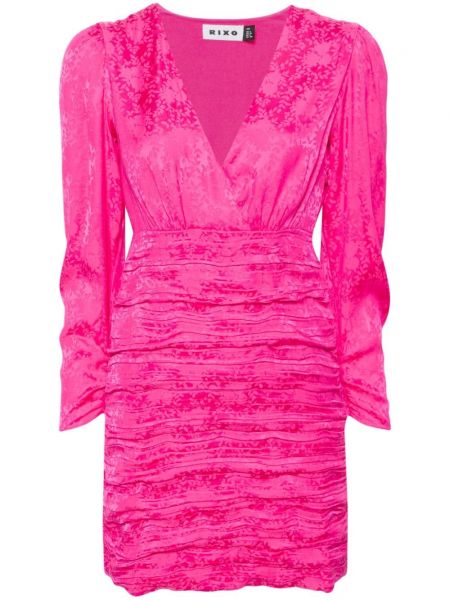 Φλοράλ ίσιο φόρεμα ζακάρ Rixo ροζ