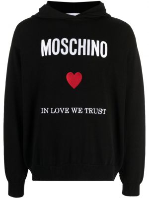 Raštuotas medvilninis džemperis su gobtuvu Moschino juoda