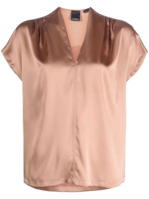 Копринена блуза с v-образно деколте Pinko бежово
