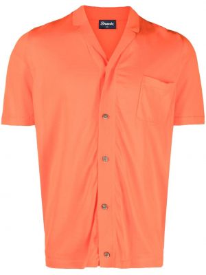 Памучна риза с копчета Drumohr оранжево