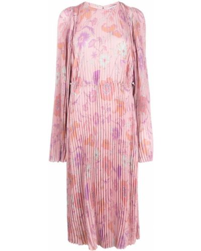 Πλισέ φλοράλ φόρεμα με σχέδιο Balenciaga ροζ