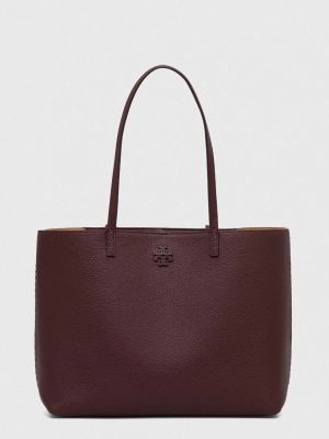 Бордовая кожаная сумка шоппер Tory Burch