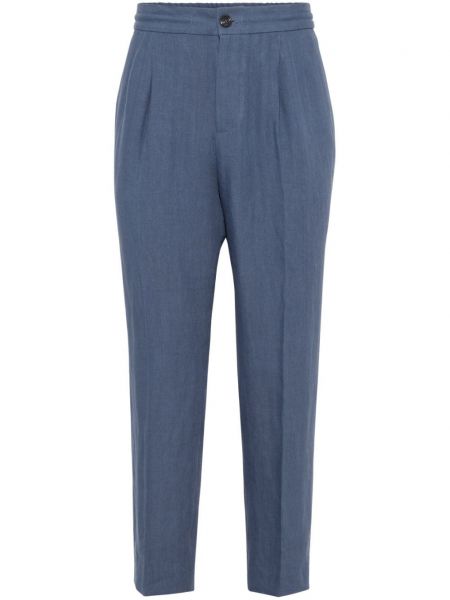 Pantalon droit en lin Brunello Cucinelli bleu