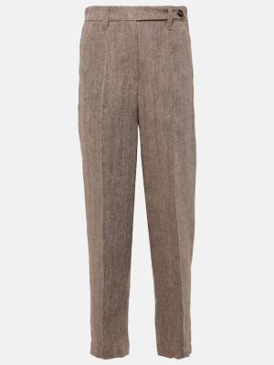 Pantalones rectos de lino Brunello Cucinelli marrón